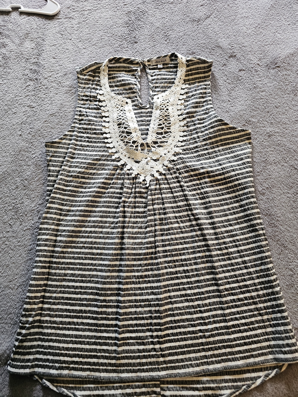 white birch Black & White Striped Crochet-Yoke Sleeveless Tank